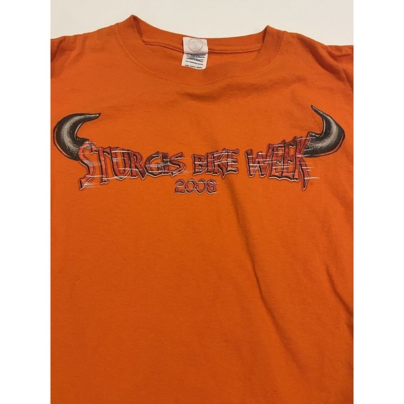 Sturgis Bike Week 2008 Long Sleeve Motorcycle T-Shirt Double Sided Orange Flames - Picture 7 of 16